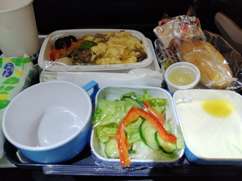 機内食。飛行機に乗って1時間ちょっと経って出てきました