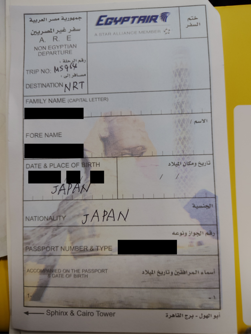 エジプト入国カード